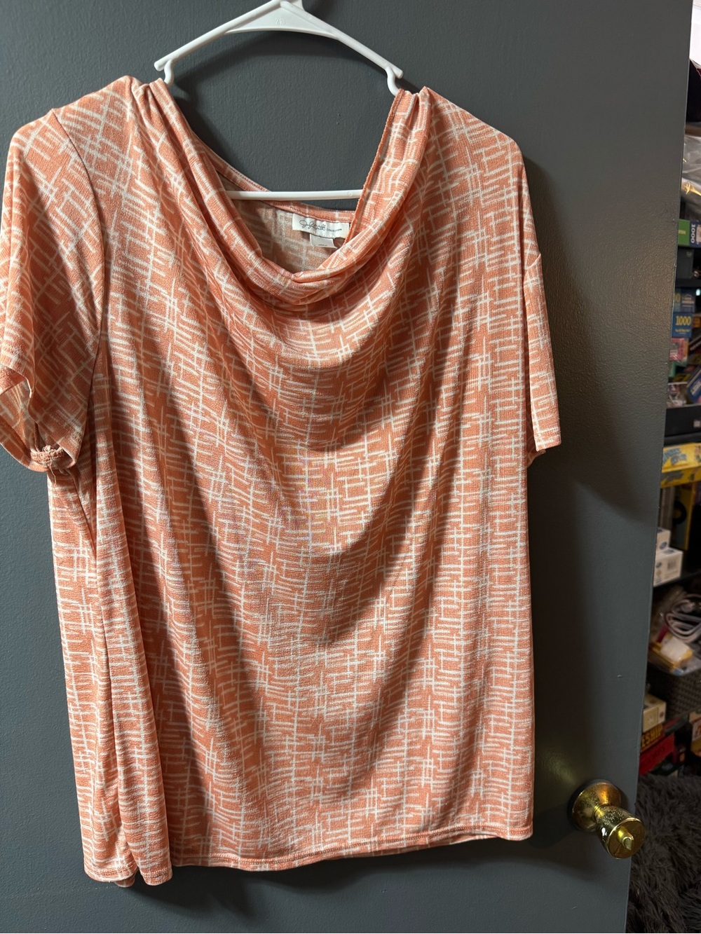 Women's Cowl Neck Top in Coral Pattern